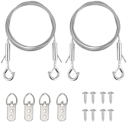 ZMZaoan Lot de 2 Cordes de Suspension Réglables pour Photos - Avec Œillets en Fer - 2 m En acier inoxydable - Avec crochets pour accrocher des miroirs, des cadres photo, des lampes lumineuses