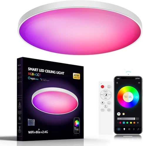 Lampada a soffitto incasso LED Luce RGBIC dimmerizzabile con sincronizzazione musicale Compatibile Alexa Home Supporta controllo tramite app e voce funzione di risveglio memoria per ambienti domestici