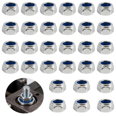Lote de 30 tuercas autoblocantes M8 acero inoxidable A2 V2A, tuercas hexagonales con anillo de nylon DIN 985, para uniones roscadas