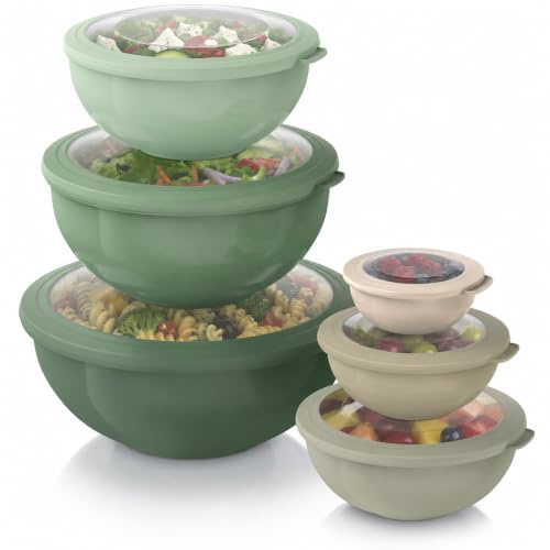 Arendo - Schüssel Set mit Deckel – 6er Set - 0,26 bis 5 Liter - Salatschüssel Rührschüssel - Schüsselset in verschiedenen Größen – lebensmittelecht – Spülmaschinengeeignet