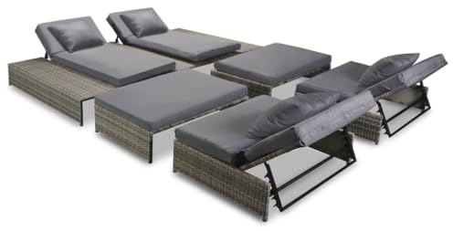 Keeushr 5-TLG. Garten-Lounge-Set mit Auflagen Poly Rattan Grau: Doppelliege, 2 Sofas, 2 Ottomanen, 6 Sitzpolster, 4 Kissen