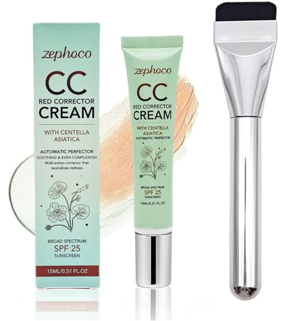 CC Rouge Correct Crème-Crème Lumière Centella Asiatica | Unifier le Teint,Couvrir les Rougeurs-Protection solaire SPF 25,avec un Pinceau à Fond de Teint-Cosmétiques Coréens-15ml