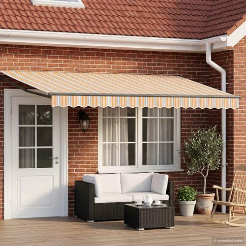 Kaloriko Toldo Eléctrico Extensible Amarillo, Gris Antracita con Estructura de Aluminio 5x3 Metros Impermeable Sombreado y Parasol para Balcón, Terraza Jardín con Panel Solar