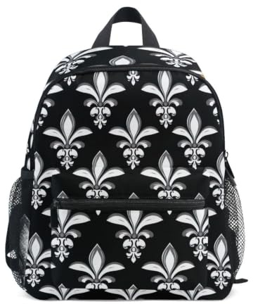 Sac à dos pour tout-petits filles garçons, sac à dos d'école motif fleur de lys blanc, Fleur de lis blanche, Medium, Sacs à dos cool imprimé football | Avec étiquette nominative, pour 3 à 8 ans