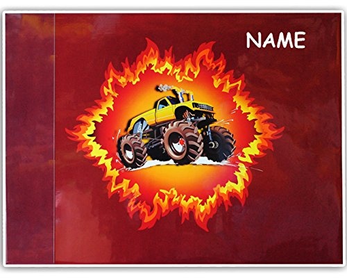 alles-meine.de GmbH Schreibtischunterlage/Unterlage - Monstertruck - Fahrzeug/Auto Truck - incl. Name - 50 cm * 39 cm - abwaschbar - Tischunterlage/Knetunterlage/Bast..