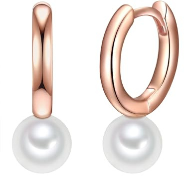 Valero Pearls Damen Ohrringe 925/- Sterling Silber roségold | rosévergoldet 14 Karat, Creolen, Süßwasser-Zuchtperle, ca. 6,5 - 7,0 mm, weiß, rund