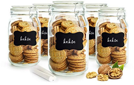 Sendez - 2 barattoli in vetro per conserve, 1500 ml, con chiusura a leva, per lavagna, 2 pezzi