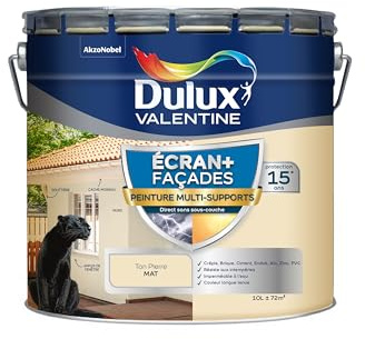 Dulux Valentine Peinture Ecran+ Multi-Supports Extérieure Façades - Crépis, Briques, Ciment, Enduit, Alu, Zinc, PVC - Couleur Longue Tenue -Mat Ton Pierre 10L