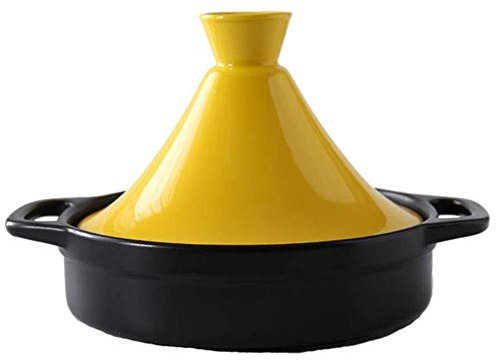MYYINGBIN Marmite à Tajine Marocaine Jaune Casserole en Fonte éMailléE Mijoteuse avec PoignéEs Anti-BrûLures
