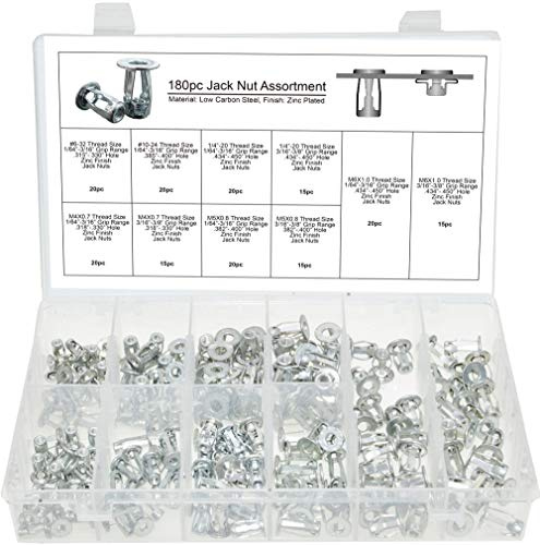 Swordfish 30550 - Metric and SAE Blind Jack Nut Rivet Nut Assortment Nut Insert Kit, Size from #6 to 1/4 and M4 to M6, Total 10 Sizes, Package of 180 Pieces
