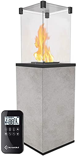 KRATKI - Gaskamin Peto Mini | 4 - 8,2 kW | 1366 x 427 mm | Oxide Grau | Gartenkamin mit Fernbedienung | Flüssiggasschlauch | Gaskamin für Terrasse, Garten
