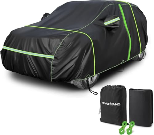 NEVERLAND Funda Coche SUV XL Impermeabile 6000PA - Cubierta Exterior PEVA y Algodón Antigranizo con Cremallera Lateral y Tiras Reflectantes para BMW X5, Mercedes GLE, Audi Q7, Volvo XC90 | Negro
