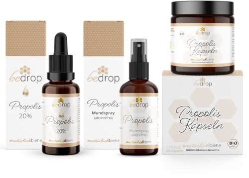 bedrop | Propolis Einsteiger Set - Spray + 20% Tinktur + Propolis Kapseln | Für Kinder & Erwachsene