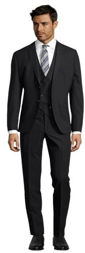 Steffen Klein Herren Anzug - Dreiteiler - Slim Fit - Größe 54 - Business Anzug mit Weste - Elastischer Komfort - Schwarz