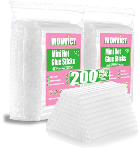 MONVICT 200 Pack Mini Hot Glue Gun Sticks with 4 Long 0.27” Diameter, Craft Hot Glue Pastes All Purpose Hot Melt Glue Sticks for Most Glue Guns, Clear Glue Sticks for DIY, Arts & Crafts