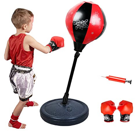 A/A Punchingball Boxen Set, Boxsack-Set für Kinder, höhenverstellbar Reaktionstraining Standboxsäcke für Kinder ab 3-8 Jahre