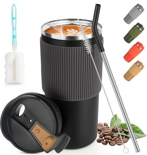 CS COSDDI Tazza termica, tazza da caffè da asporto Tazza da viaggio a tenuta stagna da 450 ml / 15 once con coperchio tazza da caffè con coperchio caffè da asporto tazza per tè caffè tazza da viaggio