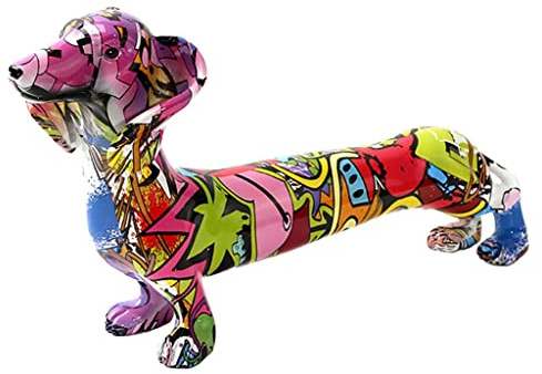 predolo Art Mini Bassotto Graffiti Ornamento Cane Statuina Statua Scultura Desktop Decorazione Domestica Regalo di Inaugurazione della Casa, B