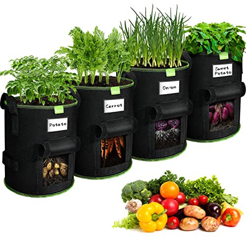 SIMBOOM 4 Stück Kartoffel Pflanzsack 30L, 7 Gallonen Pflanzsäcke Atmungsaktive Pflanztöpfe für Tomaten, Kartoffeln, Gemüse, Blumen