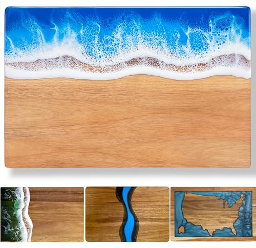 LILKUISYN Handcrafted Acacia Wood Cutting Board Resin Blue Wave Pattern for Kitchen Meal Prep and Serving Versatile Cheese & Charcuterie Board for Meat Vegetable Fruit Gift 15x10 Inch