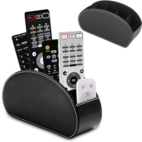 HOMURY 1 supporto per telecomando nero: organizer scrivania con 5 tasche, accessori da scrivania, in pelle PU per telecomandi, cancelleria, quaderni, penne