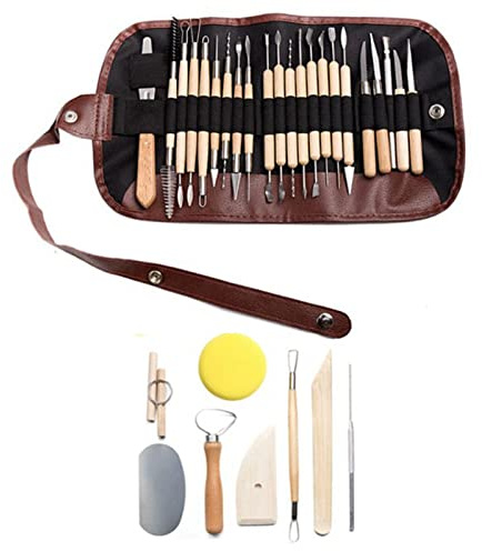 30 St Skulpteringsverktyg Air Dry Clay Starter Kit Carving Modeling Clay Sculpting Tool Set Keramik Lera Dubbelsidigt Trähandtag Keramiskt Carving Set Kit för DIY