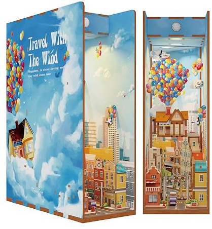 Tonecheer DIY Book Nook Kit, 3D-Pussel Trä Vuxna Gör-Det-Själv Nook Bok Byggnad Miniatyrer Modellbyggnad, Bokhylla Insats Dekoration Kreativ Present (The Flying House)