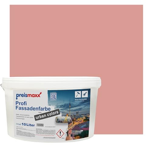 Preismaxx Profi Fassadenfarbe urban colors, bunte Außenfarbe, rot, granatapfel, grenadine 10L, matte, wasserabweisende Aussen-Dispersion, hohe Wasserdampfdurchlässigkeit