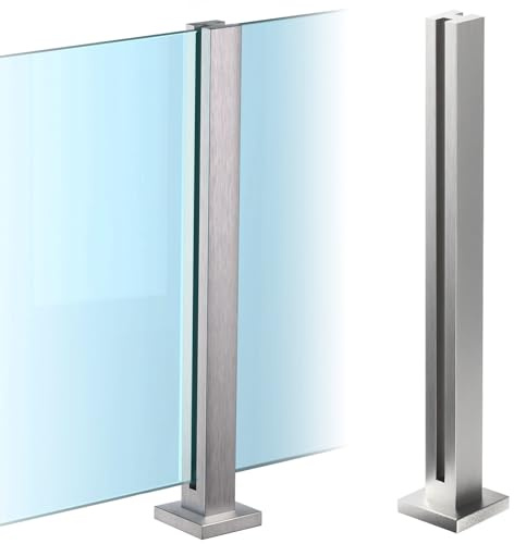 Cvter Garde-corps en Verre Acier Inoxydable - 100cm Poteau de Balustrade en Verre Argenté, Système de Balustrade en avec Robinets, Fentes pour Terrasse, Balcon, Piscine, Jardin, Poste intermédiaire