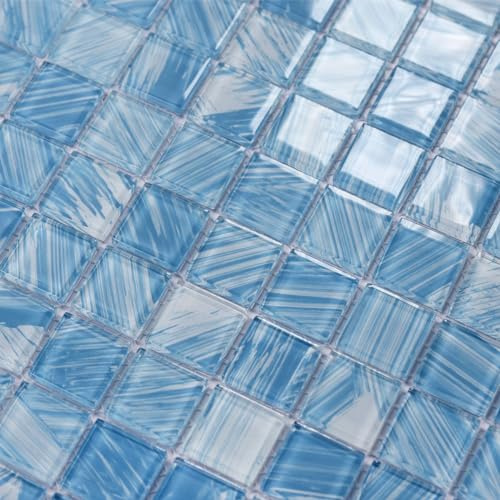 Glasmosaik-Poolfliesen, blau, 8 m², wasserdichte Boden- und Wandfliesen für Badezimmer, Küche, Backsplash, Schwimmbad (8 Stück, blauer Kristall)