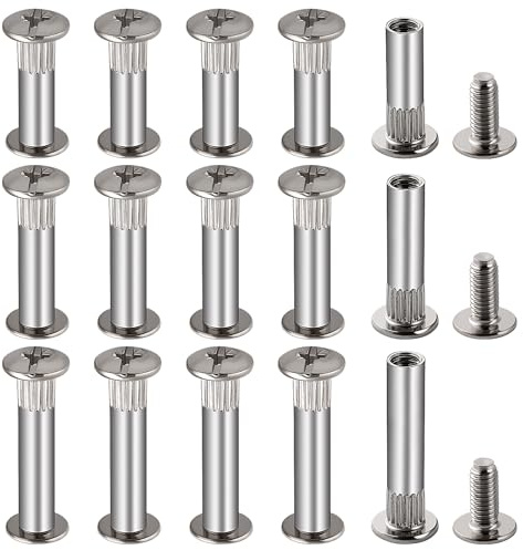 VooGenzek 15 Stücke Φ8mm Hülsenschrauben mit M6 Schrauben, Verbindungsschraube Möbelschrauben, Verbinder für Möbel Binding Schrauben, Stahl vernickelt Verbindungsschrauben, für Schränken