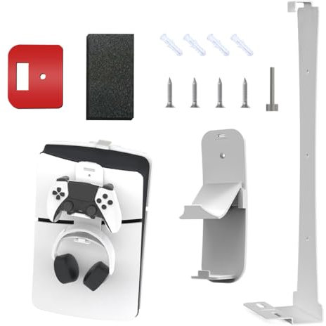 LiLiTok FP5 Slim Game Console Wall Mount Storage Hook Set for PS5 Slim Digital & Disc Edition Bracket Wall Mount Accessories (White)