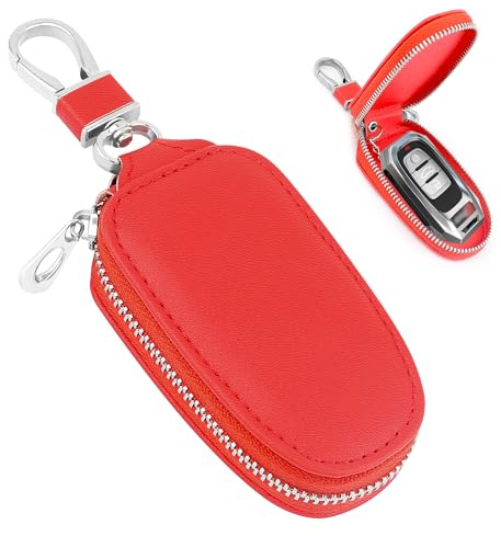 SSNNUU Étui de protection élégant en cuir synthétique avec fermeture éclair et porte-clés, étui universel pour clé de voiture SUV et camion (rouge)