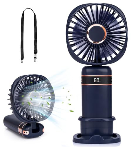20 timmars handhållen fläkt + uppladdningsbara bärbara USB-handfläktar med 5 hastigheter och strömförsörjningsskärm, batteridriven stationär fläkt, liten personlig fläkt med bas,