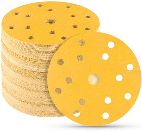 STEBRUAM 50 Stück 150mm Schleifpapier Klett 220 Körnung Schleifscheiben | 15 Loch Abriebfest Schleifpad Set Profi,6 Zoll Exzenterschleifer für Holz Metall Farbe und Auto