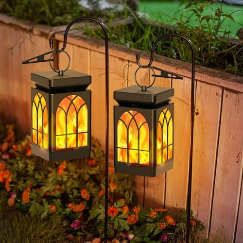 ACAREY Solarlampen Für Außen Hängend, 2 Stück Solar Laternen Für Draußen Mit Realistische Flammeneffekte, IP65 Wasserdicht Solarleuchten Gartendeko Mit Clips Für Außen Hof Halloween Balkon (2 Stück)