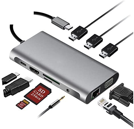 asdchZen Mélangeur Vidéo 11 en 1, Hub USB 3.0 C, Adaptateur De Type C vers Vga Compatible Hdmi 4K (Hub 10 en 1)