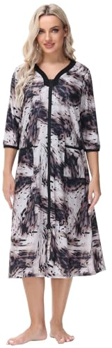 Verve Jelly Women Zipper Front House Coat Long Sleeves Robe Zip Up Bathrobes Long Nightgown with Pockets Leopard 3 L