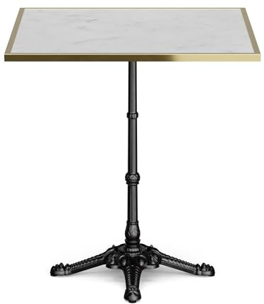 blumfeldt Table Bistro Patras lux - 60x60 cm marbre véritable, Design Art Nouveau, Base Fonte tripode, résistant intempéries, pour intérieur & extérieur