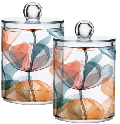 JiangGgen Colorful Tulips 4PC Airtight Transparent Plastic Storage Jars Food Storage Containers Glass Can Store Food, Herbs, Tea, Etc, With Storage Lids, Easy to Use/Clean