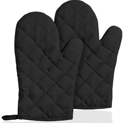 BLPRKOT 1 Paar Ofenhandschuhe, Backhandschuhe Topfhandschuhe Hitzebeständig, Anti-Rutsch Grillhandschuhe, Polyester Baumwolle Backhandschuhe Geeignet für Kochen, Backen und Grillen (Schwarz