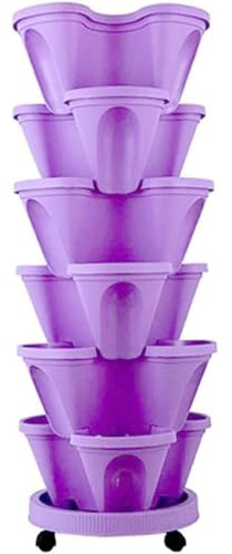 C,6pcs, Macetero Apilable En Juego Multicapa Maceta Vertical con Ruedas Y Bandeja Jardín Vertical para Interiores Y Exteriores para Fresas Hierbas Flores Y Vegetales