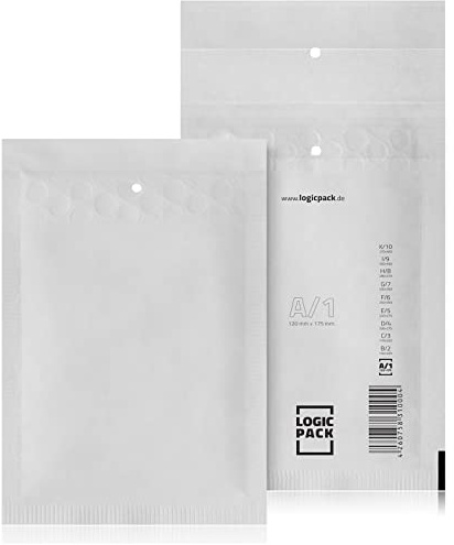 LOGIC PACK 200 Luftpolsterumschläge Versandtaschen Luftpolster A1 120 x 175 mm Weiß, Luftpolstertaschen Haftklebend Gepolsterte Briefumschläge Premium Umschläge Polsterumschläge geeignet für DIN A6