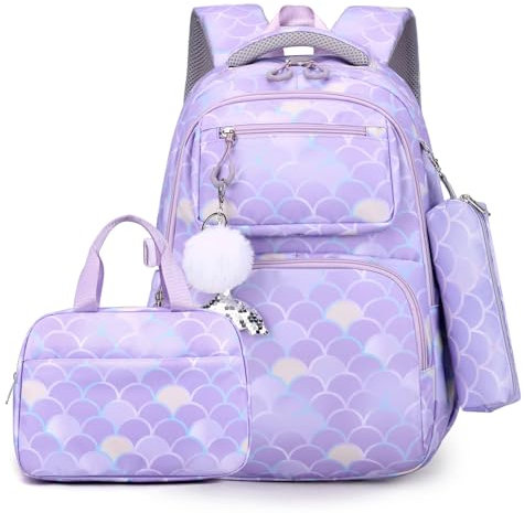 Schulranzen Set für Mädchen, Kinder Grundschulrucksack Kinder Rucksäcke Leichtgewicht Schulrucksack, Schultaschen Mädchen mit Thermotasche Stift-Taschen (3 Teilig)