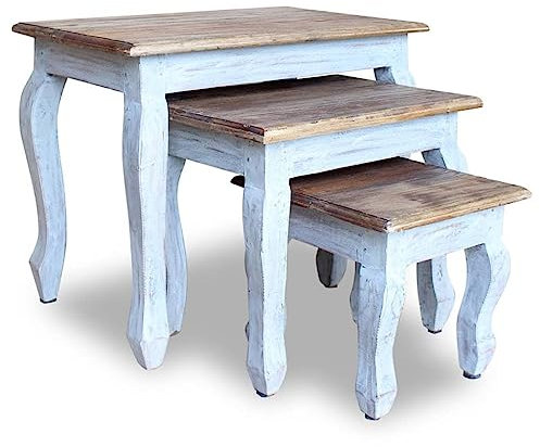 LVHUIDEH 3-TLG. Satztisch-Set, Handgefertigt Beistelltische 3 STK./ Vintage-Look Couchtisch Set, Telefontisch, Wohnzimmertische, Tisch Set, Stapelbar, Robust und Langlebig