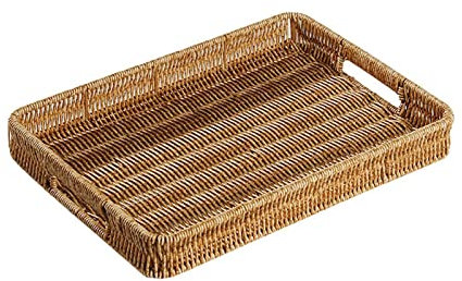 Gewebtes Rattan-Tablett für Schlafzimmer, Aufbewahrung und Badezimmer, klein, 35 x 24,5 x 4,5 cm, Gästehandtuchhalter, Serviettenhalter, Brotkorb, Weidenkorb, Serviertablett für Zuhause