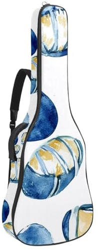 Gitarrentasche für Akustikgitarre mit zwei Taschen, Blau, Aquarell, Rugbyball, 67, wasserabweisend, doppelt verstellbarer Schultergurt, Gitarrentasche, Blauer Aquarell-Rugbyball, 42.9x16.9x4.7 in,