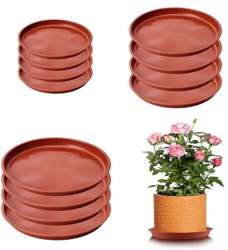 TZMFHD Plant Pot Saucers, 12 Pcs Plant Saucers For Pots, 3 Plant Trays For Pots, Used For Indoor, Outdoor, Garden, Home, Balcony(14cm/16cm/18cm, Brick Red)