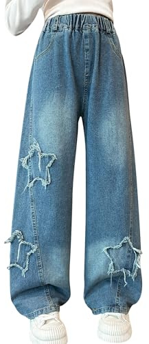 SEAUR Jeans Gamba Larga Ragazza Cargo Pantaloni in Denim Y2K Bambine Streetwear 12-13 Anni
