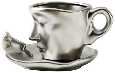 Swtgaah Kaffeetasse Untertasse Tassen Set Keramik Becher Geeignet (Silber)
